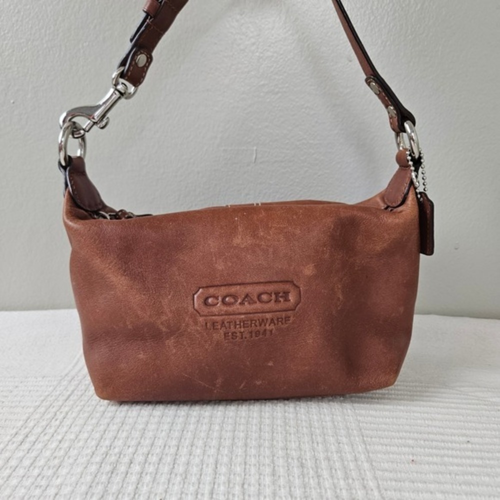 Coach Leatherware Mini Bag Purse Zip Top Y2K Brown Tan‎ Soho Pouch